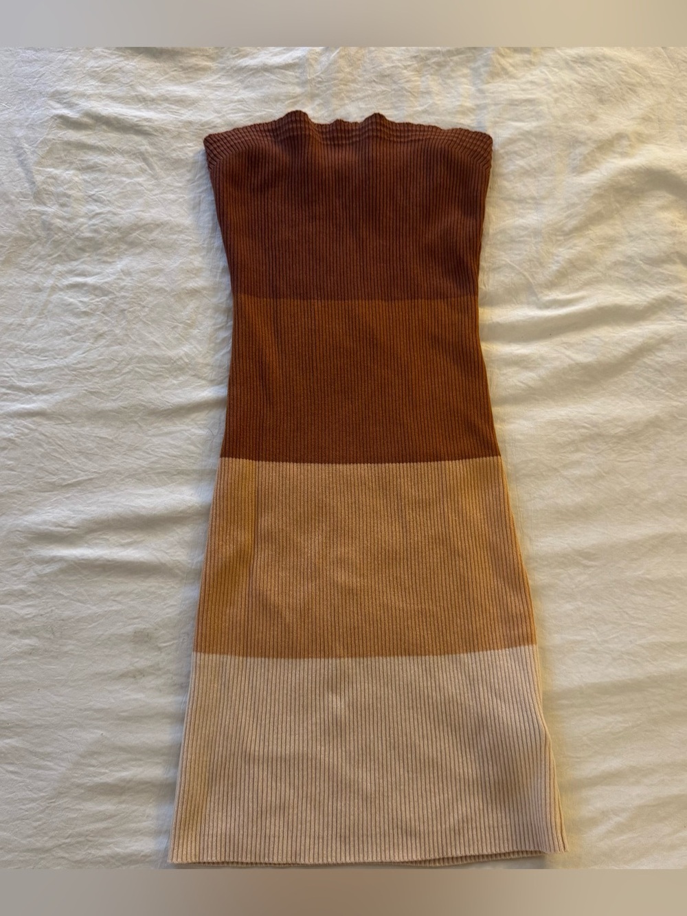 Colorblock Knit Strapless Dress in Brown and Tan | Small | NWOT